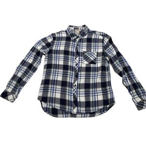 Lucky Brand Womens Large Flannel‎ Plaid Button Up Blue White Cowgirl Rodeo VTG